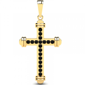 Krzyż złoty błyszczący z czarnymi cyrkoniami 14kr