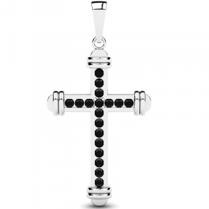 Krzyż z białego złota z czarnymi cyrkoniami 14kr
