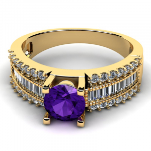 Pierścionek złoty z fioletową cyrkonią zaręczyny
