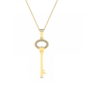 Naszyjnik złoty klucz z cyrkoniami