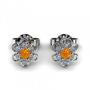 Kolczyki białe złoto kwiatki pomarańczowe cyrkonie