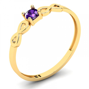 Pierścionek złoty Infinity z fioletową cyrkonią 