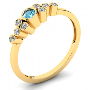 Pierścionek złoty zaręczynowy  z niebieską cyrkonią