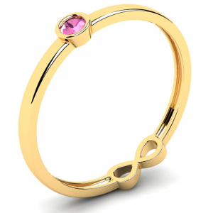 Pierścionek złoty infinity z różową cyrkonią 14kr  