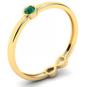 Pierścionek złoty infinity z zieloną cyrkonią
