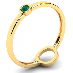Pierścionek złoty kółeczko z zieloną cyrkonią