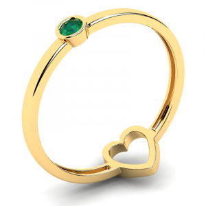 Pierścionek złoty serce z zieloną cyrkonią 14kr
