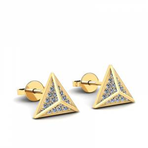 Kolczyki złote błyszczące trójkąty z brylantami