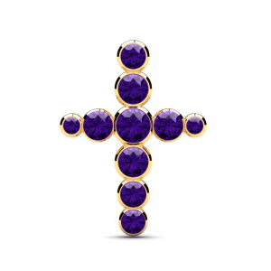Krzyż złoty z fioletowymi cyrkoniami 14kr