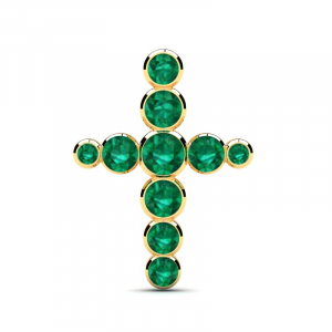 Krzyż złoty błyszczący z zielonymi cyrkoniami 14kr