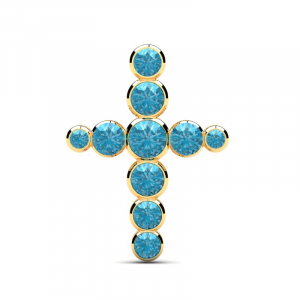 Krzyż złoty z niebieskimi cyrkoniami 14kr