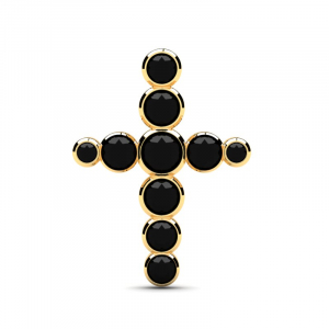 Krzyż złoty błyszczący z czarnymi cyrkoniami