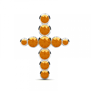 Krzyż z białego złota pomarańczowe cyrkonie 14kr
