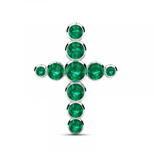Krzyż z białego złota z zielonymi cyrkoniami 14kr