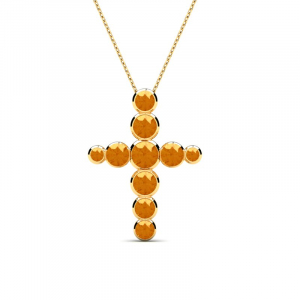Naszyjnik złoty krzyż z pomarańczowymi cyrkoniami