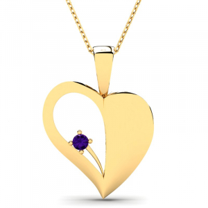 Naszyjnik złoty serce z fioletową cyrkonią