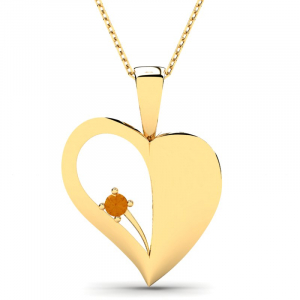 Naszyjnik złoty serce z pomarańczową cyrkonią