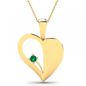 Naszyjnik złoty serce z zieloną cyrkonią