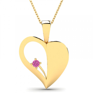 Naszyjnik złoty serce z różową cyrkonią