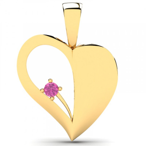 Wisiorek złoty serce z różową cyrkonią grawer 14kr