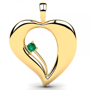 Wisiorek złoty serce z zieloną cyrkonią grawer