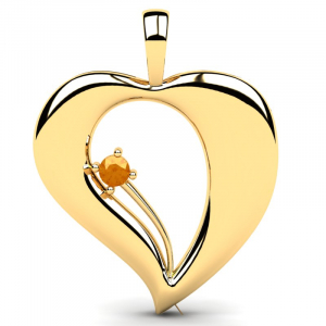 Wisiorek złoty serce z cytrynową cyrkonią grawer