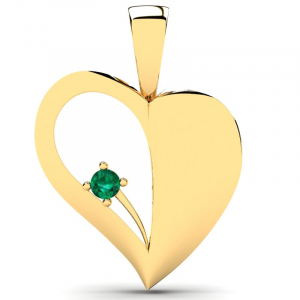 Wisiorek złoty serce z zieloną cyrkonią grawer