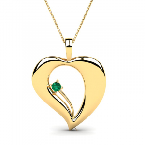 Naszyjnik złoty serce z zieloną cyrkonią 