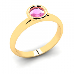 Klasyczny pierścionek złoty z różową cyrkonią 5mm