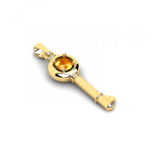 Wisiorek złoty klucz z pomarańczową cyrkonią 14kr