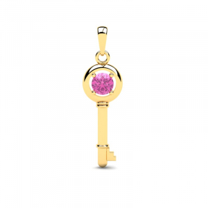 Wisiorek złoty klucz z różową cyrkonią 14kr