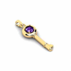 Wisiorek złoty kluczyk z fioletową cyrkonią