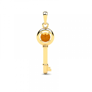 Wisiorek złoty kluczyk z pomarańczową cyrkonią