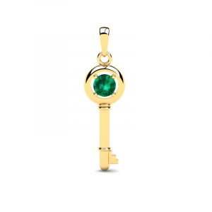 Wisiorek złoty kluczyk z zieloną cyrkonią