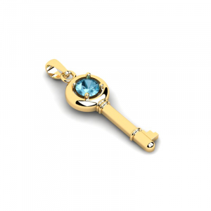 Wisiorek złoty kluczyk z niebieską cyrkonią