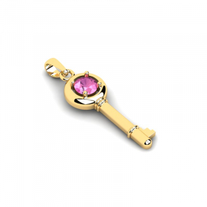 Wisiorek złoty kluczyk z różową cyrkonią