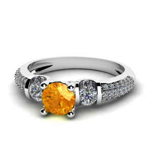 Pierścionek białe złoto pomarańczowa cyrkonia 14kr