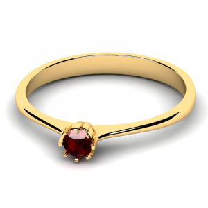Klasyczny pierścionek złoty z bordową cyrkonią 3mm