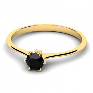 Klasyczny pierścionek złoty z czarną cyrkonią 4mm