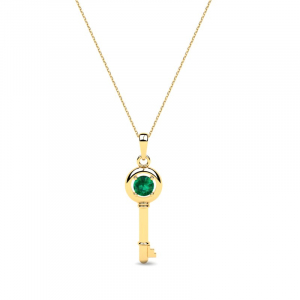Naszyjnik złoty klucz z zieloną cyrkonią