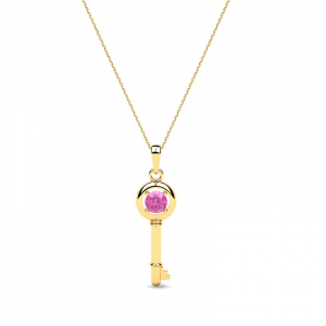 Naszyjnik złoty klucz z różową cyrkonią