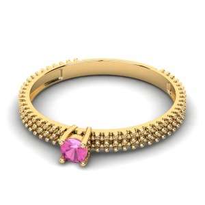 Pierścionek złoty kuleczki z różową cyrkonią 3mm 
