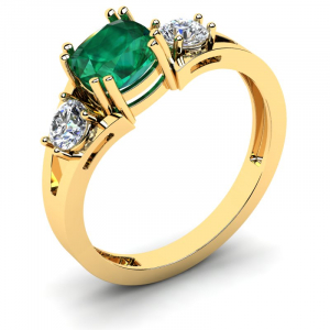 Pierścionek złoty błyszczący z zieloną cyrkonią 