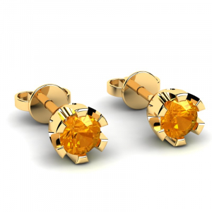 Kolczyki złote klasyczne pomarańczowe cyrkonie 4mm