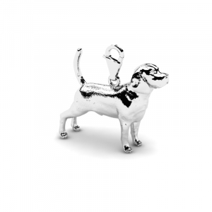 Charms z białego złota pies beagle grawer 14kr