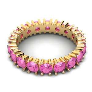 Obrączka złota z różowymi cyrkoniami 