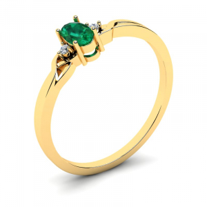 Pierścionek złoty błyszczący z zieloną cyrkonią