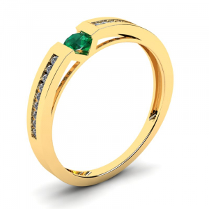 Pierścionek złoty z zieloną cyrkonią na zaręczyny