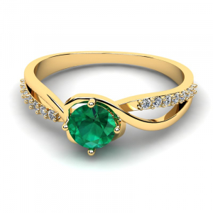Pierścionek złoty na zaręczyny z zieloną cyrkonią