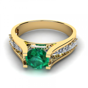Pierścionek złoty na zaręczyny z zieloną cyrkonią 